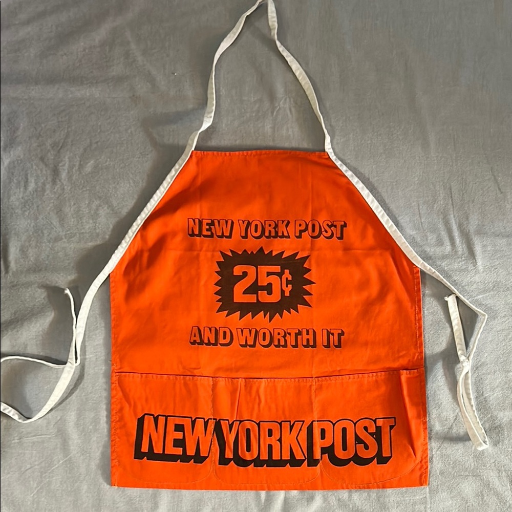 Vintage Orange New York Post News Stand Vendor Apron, 25 cents and worth it !